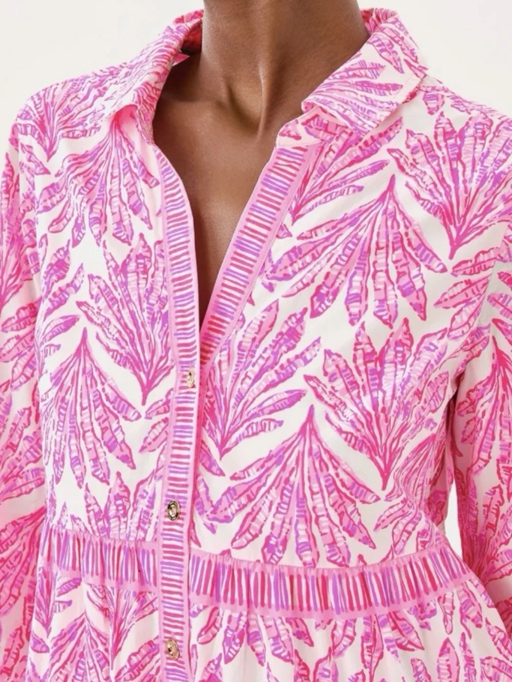 Lilly Pulitzer Pink White Floral Collared Button Front Cotton Shirt Dress 4 NWT - Picture 7 of 9